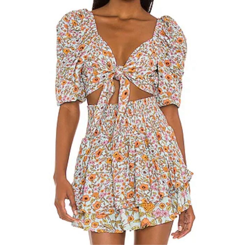 Maaji All Shell Abundance Is All Light Blue with Orange Floral Top & Skirt Set M